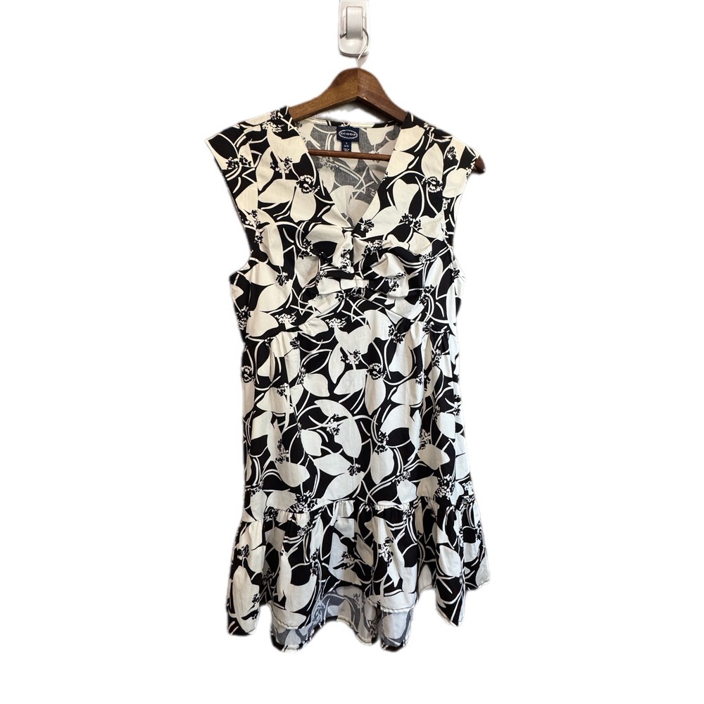 Scoop Floral Mini Dress Womens Small Black White V-Neck Ruffle Excellent Pockets